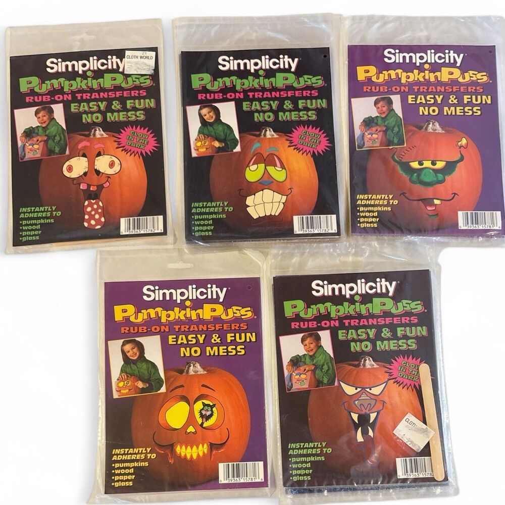 NEW Vintage Simplicity Pumpkin Puss Rub On Transfers Lot Of 10~ 6 Designs